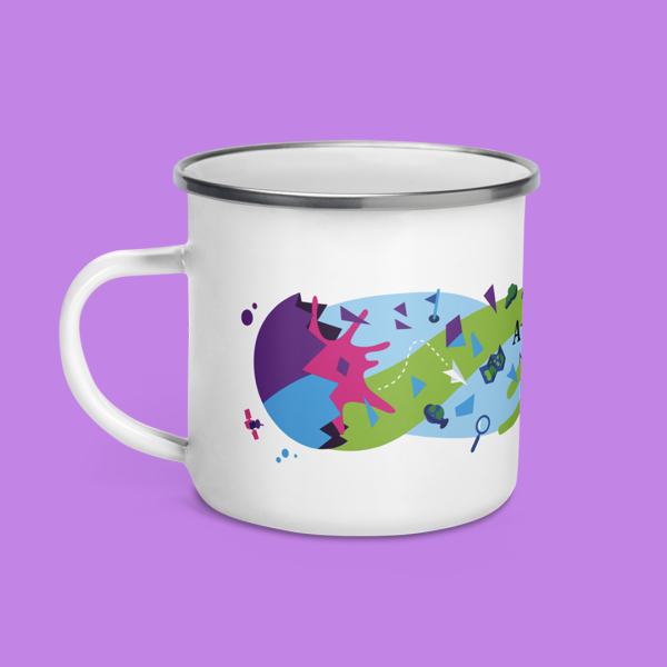 Enamel mug exploding world